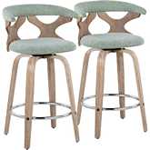Gardenia 26" Swivel Counter Stool in White Washed Wood & Seafoam Green Fabric (Set of 2)